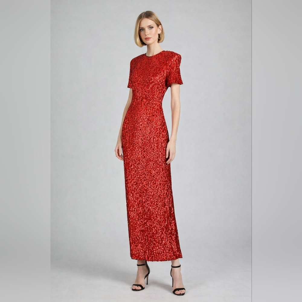 Stenay Size 12 Silk Vintage Red Sequin Maxi Dress